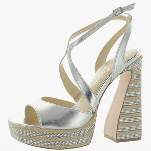 Jessica Simpson Women's Silver Dosia Embellished Faux Leather Sandals